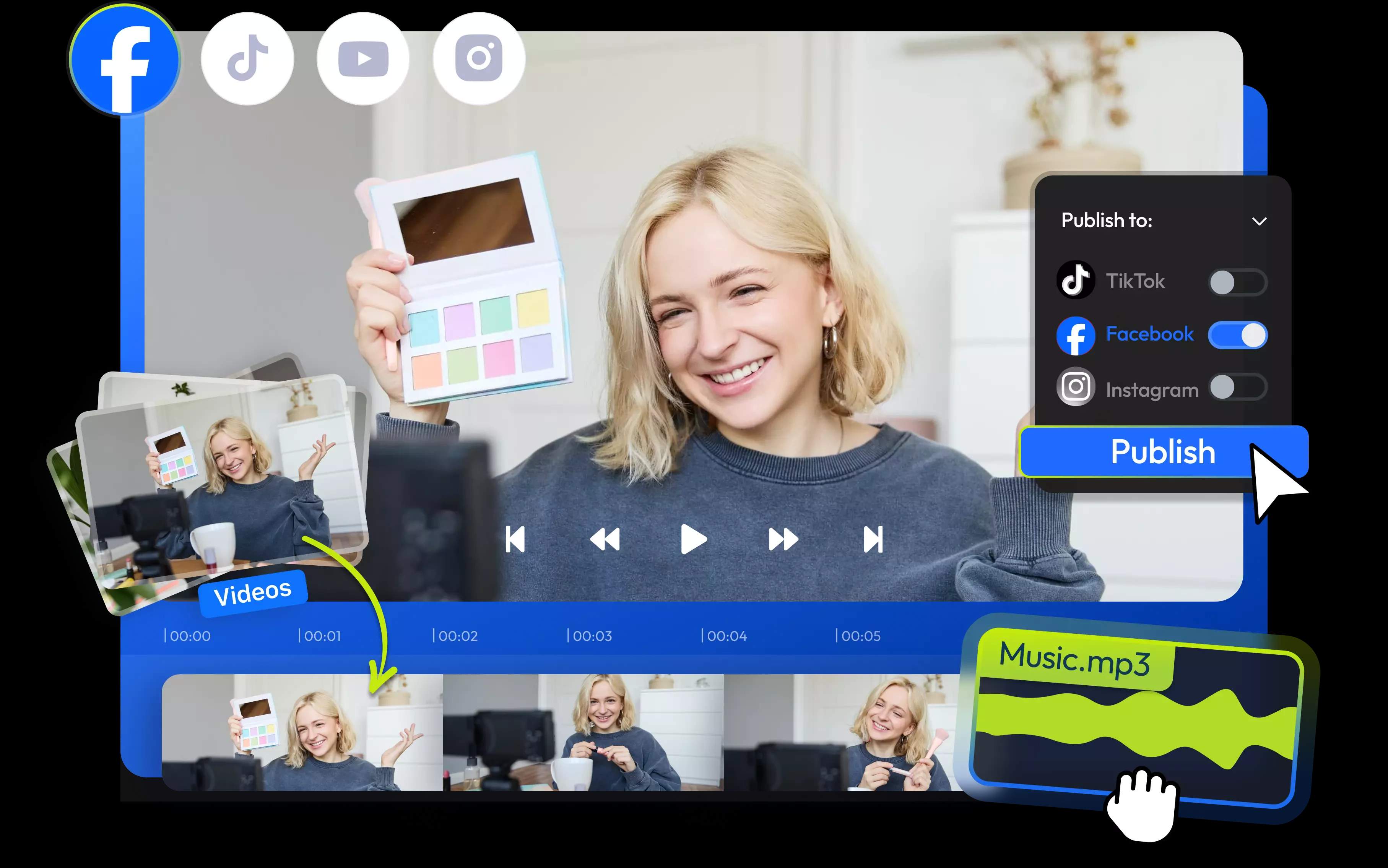 Editor de videos de marketing con herramientas de IA y plantillas profesionales
