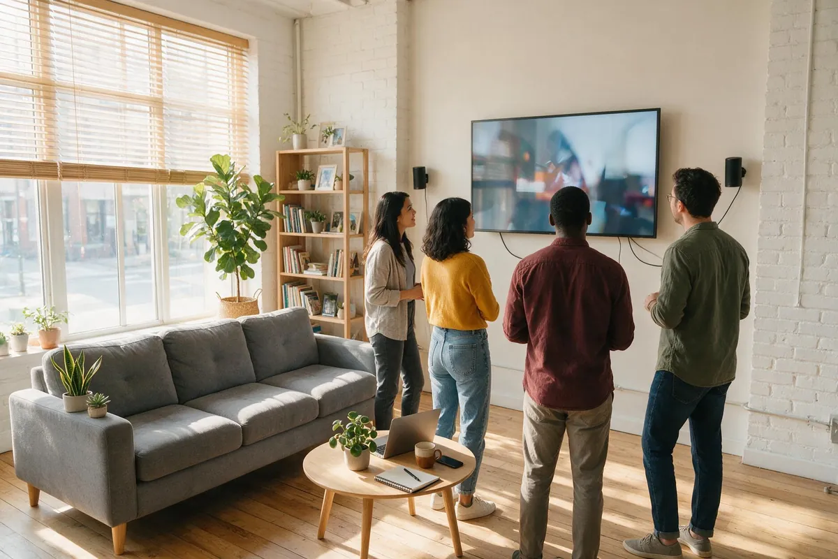 Équipe regardant une vidéo d'onboarding